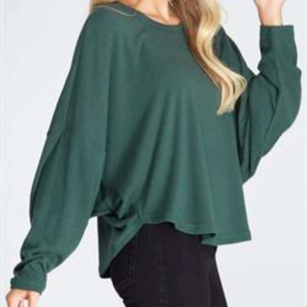 She + Sky Batwing Sweatshirt in Emerald Green - Picture 2 of 10